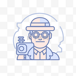 電影圖標图片_戴着眼镜和帽子并带有相机图标的