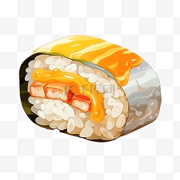玉子寿司或蛋卷在米饭上彩色插图
