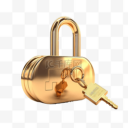 锁金锁图片_金锁和铜钥匙空间隔离概念3D插图