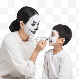 男孩男孩脸部图片_亚洲母亲和孩子的儿子化妆万圣节