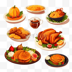 家庭蔬菜图片_设置感恩节晚餐图标顶部视图食物