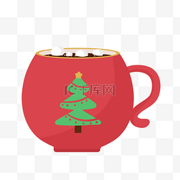 雪花图片_圣诞红色杯子黑咖啡