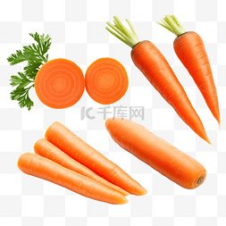 蔬菜组和图片_一组完整的和切片的胡萝卜分离