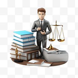 法律专业律师的 3d 工作流程概念