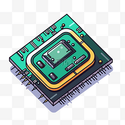 电子处理器卡通等距图像中的微芯