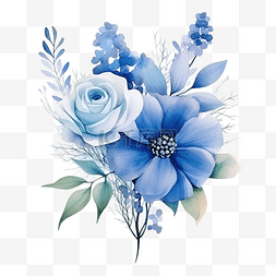 插花蓝色图片_水彩风格的蓝色插花