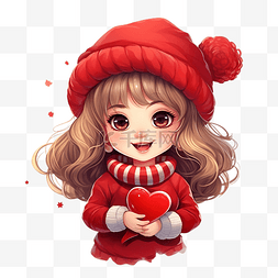 漂亮时尚女孩图片_快乐微笑的圣诞老人女孩穿着红色