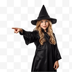 万圣节派对上穿着女巫服装并指着