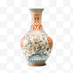 花图片_白色背景中突显的复古东方陶瓷花