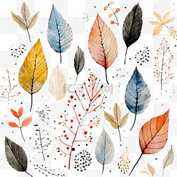叶子与抽象涂鸦艺术图案