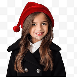 美丽的女孩穿着圣诞老人的外套和