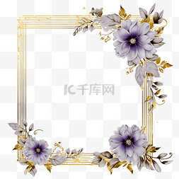 灰色和金色装饰相框，带紫色花角