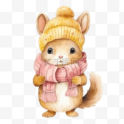 动物装饰品图片_冬天戴着黄色围巾和粉色帽子的水