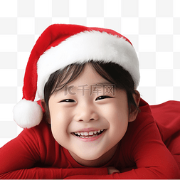 亚洲孩子穿着红色圣诞老人的衣服