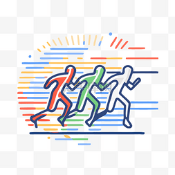白色背景中奔跑的三个运动人物 