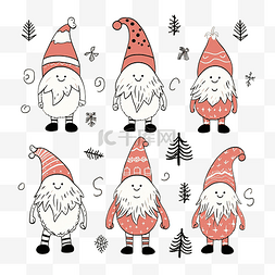 卡通手绘花素描图片_可爱的圣诞节斯堪的纳维亚侏儒线