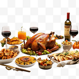 餐桌上的沙拉图片_餐桌上有美味的食物和火鸡，庆祝