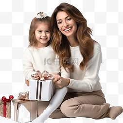 妈妈图片_戴着圣诞帽的年轻妈妈和女儿玩圣