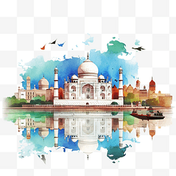 印度泰姬陵图片_泰姬陵在阿格拉城市景观天际线彩