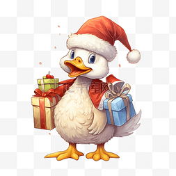 鸭舌帽老人图片_可爱的鹅在捆绑袋中携带圣诞礼物
