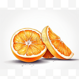白色背景中的橙色切块和四分之一
