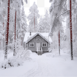 芬兰拉普兰圣诞节雪冬森林的房子