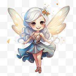 一个白发蝴蝶翅膀的可爱仙女卡通