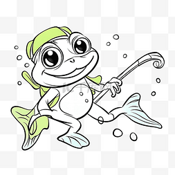卡通可爱的青蛙与鱼矢量图着色页