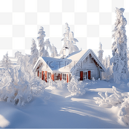 圣诞节时芬兰拉普兰雪中冬天的房