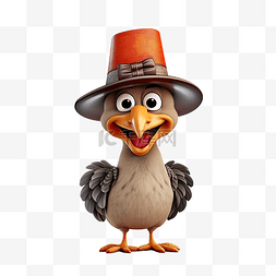 感恩节图片_感恩节火鸡鸟戴着朝圣者帽子，在