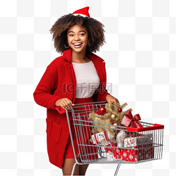 销售回款图片_圣诞节销售中推着购物车行走的非
