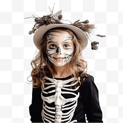 服装女模图片_万圣节时穿着骷髅服装的孩子和穿