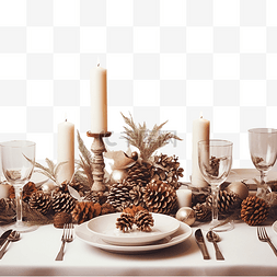 家居用品装饰图片_装饰的感恩节餐桌布置在白色蜡烛