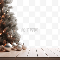 空木桌面模糊，散景圣诞树和窗户