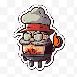 戴着红帽子和眼镜的卡通人物在烤