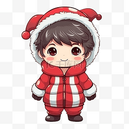 穿着冬季服装图片_圣诞快乐，可爱的卡哇伊手绘男孩