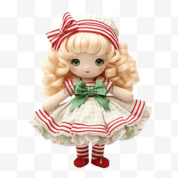 带条纹的图片_圣诞金发布娃娃，带条纹红绿白色