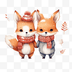 围巾雪图片_圣诞快乐庆祝可爱的狐狸和兔子与