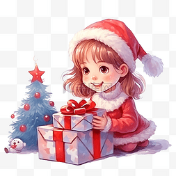 美丽的蓝眼睛小女孩在圣诞树附近