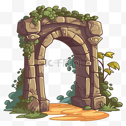 网关剪贴画卡通石拱门与绿色植物
