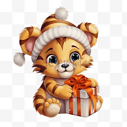 动物爪子卡通图片_一只小老虎的爪子里拿着一份圣诞