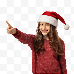壁板图片_戴着圣诞帽的女孩，戴着孤立的白