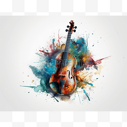 水彩小提琴图片_有水彩颜料飞溅的水彩小提琴