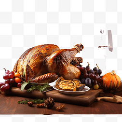 感恩晚宴图片_木桌上的感恩节鸡晚宴