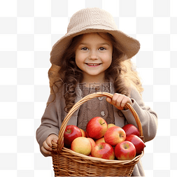 寶寶吃東西图片_秋天户外拿着苹果篮子的孩子