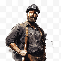 煤矿矿工图片_自信的煤矿工人拿着镐 PNG 插图