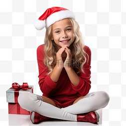圣诞节假期里，女孩坐在地板上，