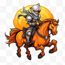 南瓜万圣节头骑士骑着马卡通插画