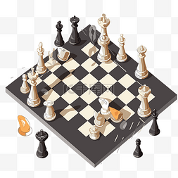 等距插画图片_棋盘剪贴画棋盘上的国际象棋游戏