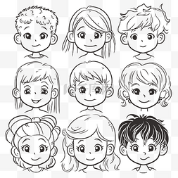 一组不同种类的孩子的头发的照片